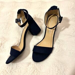 Navy Blue Suede Block Heels